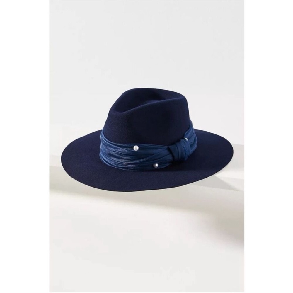 Anthropologie Lele Sadoughi Farrah Wool Pearl Rancher Hat New in Dust bag Blue - Picture 6 of 7